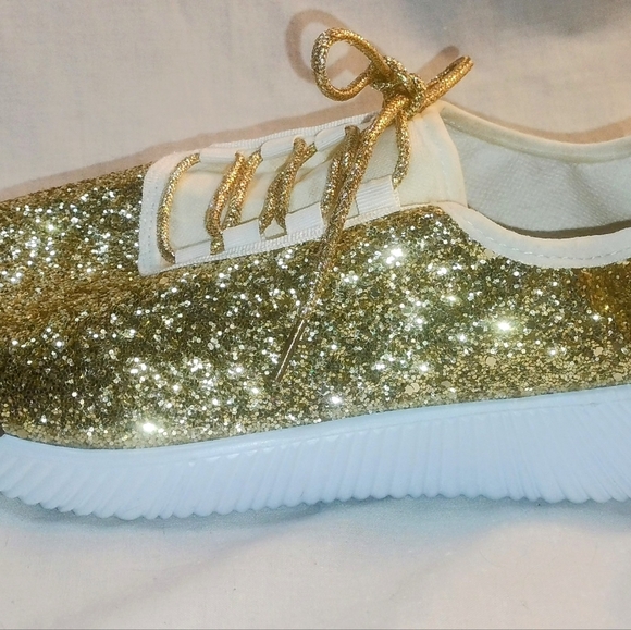 Women's Forever Golden Glitter Sparkly Lightweight Tennis Sneakers Shoes Size 11 - Picture 5 of 12